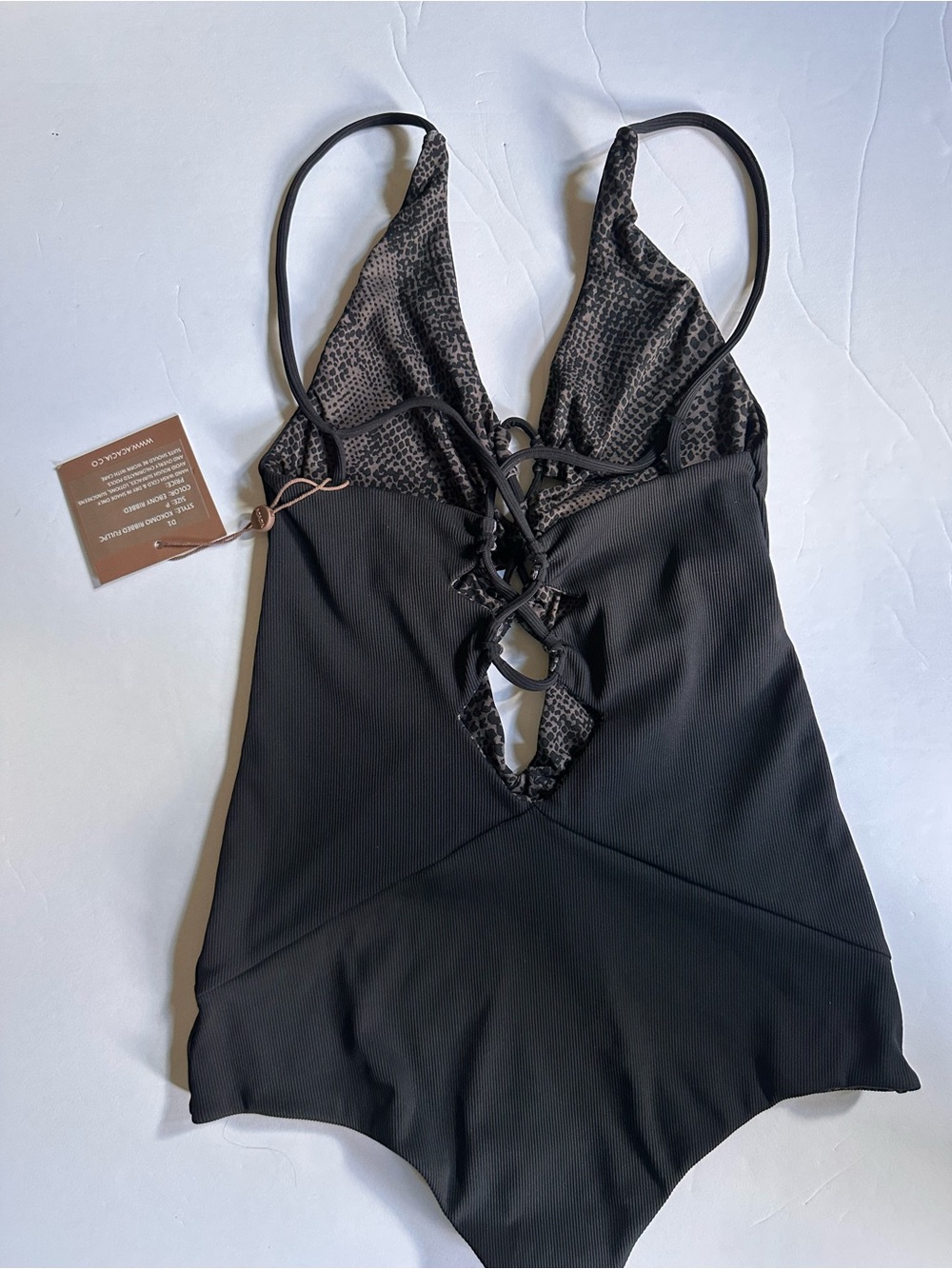 Acacia Swimwear Kokomo Black Ribbed Ebony Lace-Up One-Piece size P XS - Picture 6 of 11